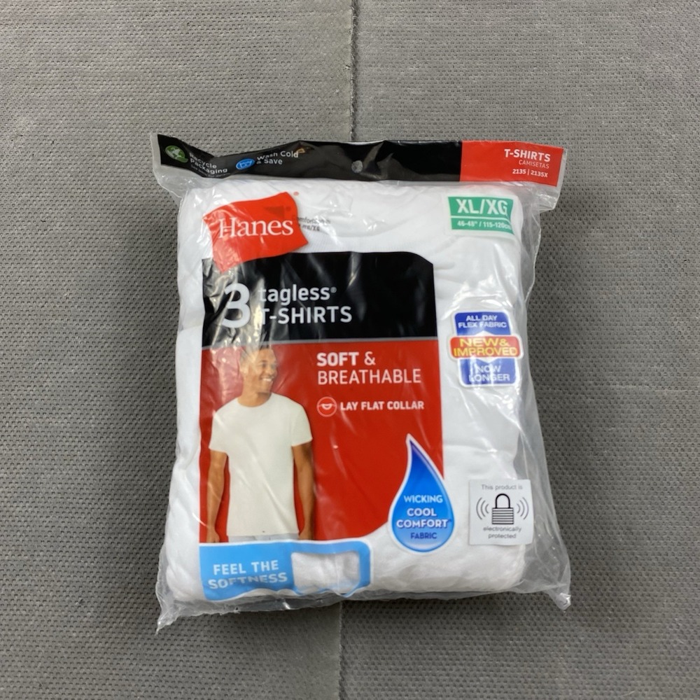 Hanes T-Shirts Mens Size XL Crew Neck Tagless White Breathable Soft Brand New